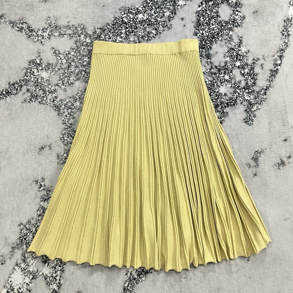 Nic + Zoe Pleated Knit Skirt Yellow Pull On A Line Womens Size XS Office - Picture 1 of 11